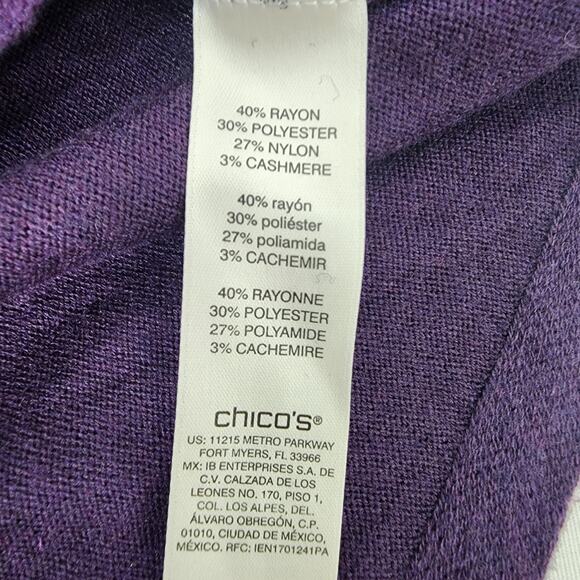 Chico's Sweater Women Sz 1 Medium Touch of Cashmere Boat Neck 3/4 Sleeve Purple - Picture 7 of 9